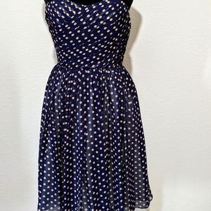 Unique vintage blue and tan polka dot dress, nwot